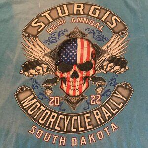 Blue Sturgis tee with cool back hit